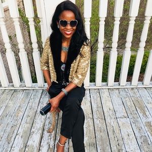 gold sequin IJ Fox sable brown mink fur jacket S-M